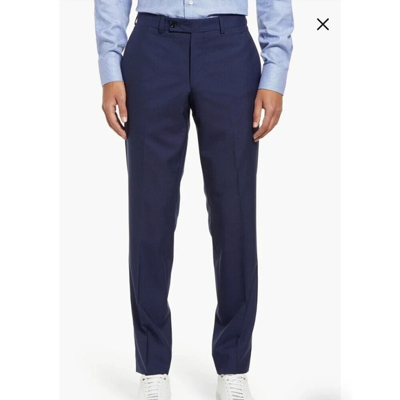 Ted Baker Jefferson Men's Pants 32R Blue 100% Wool Flat Front Pockets Work Pant - Picture 1 of 16
